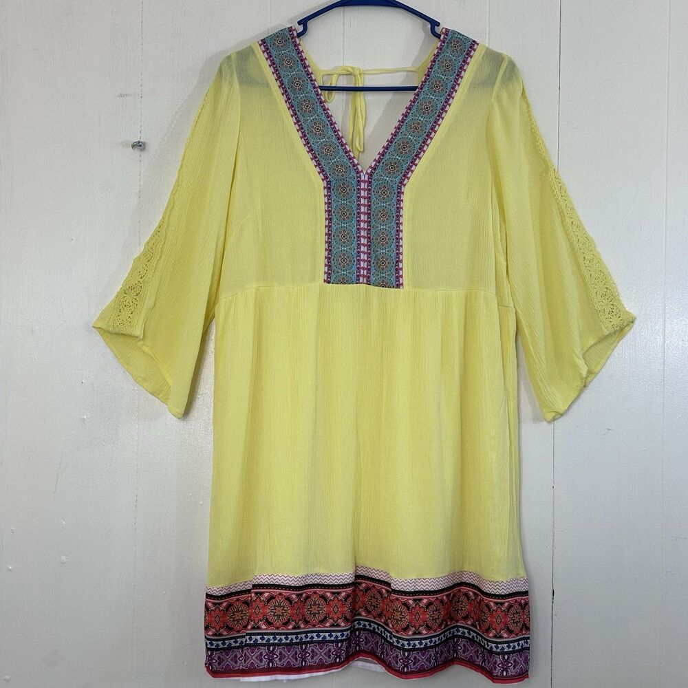 White Mark Dress Size M Yellow Boho Mini Dress Size Medium Bohemian Bell Slevees - Picture 3 of 13